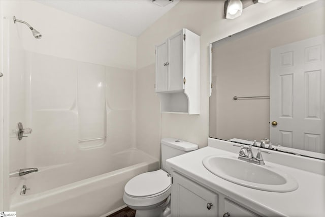 full bathroom featuring vanity, toilet, and shower / washtub combination