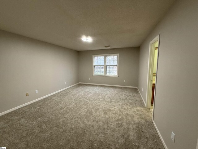 spare room featuring baseboards, carpet, and a textured ceiling