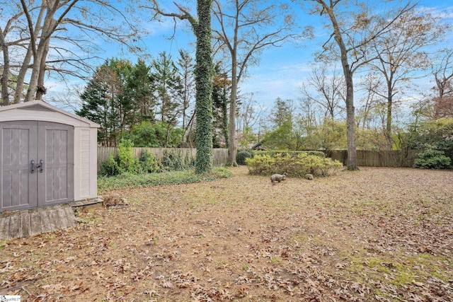 view of yard with a storage shed