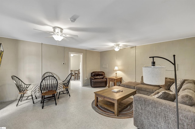 living room with ceiling fan