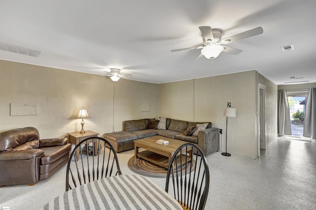 living room with ceiling fan