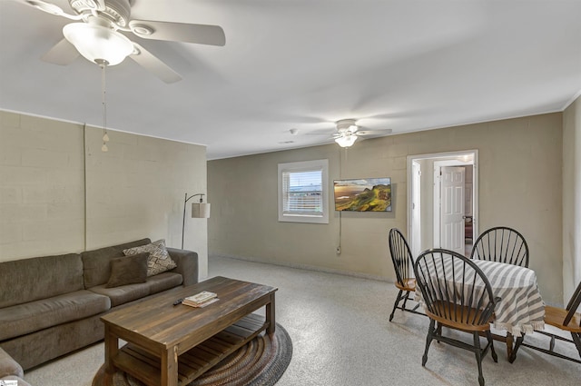 living room with ceiling fan