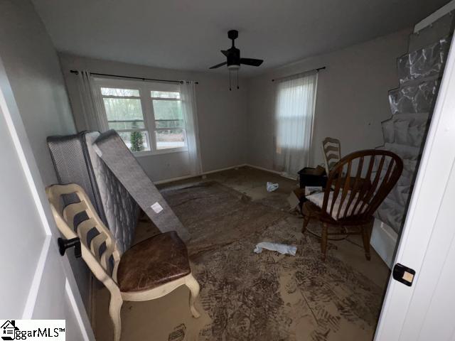 living area featuring ceiling fan