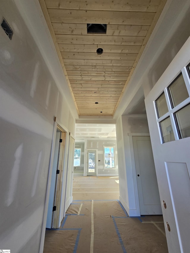 corridor with wooden ceiling