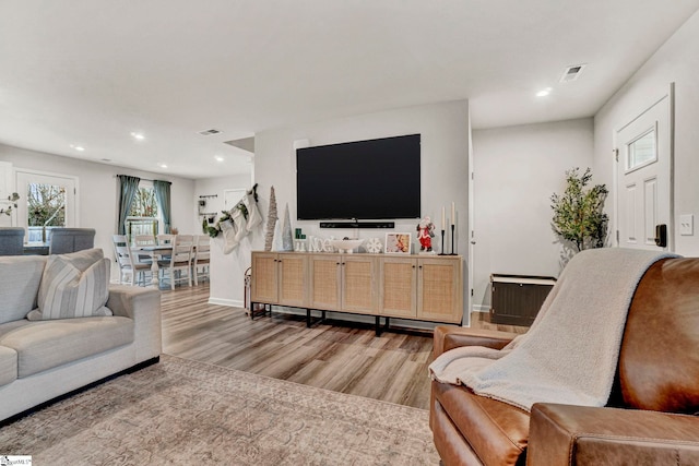 living room featuring light hardwood / wood-style floors