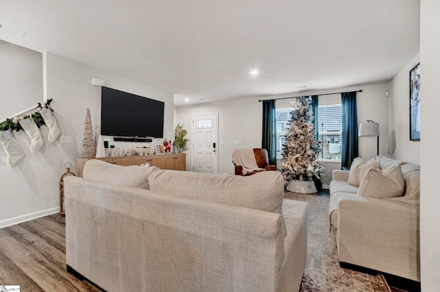 living room with light hardwood / wood-style flooring