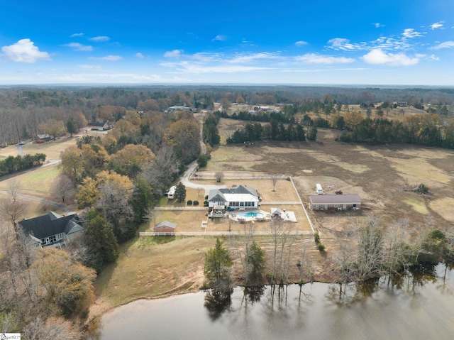 aerial view with a water view and a rural view