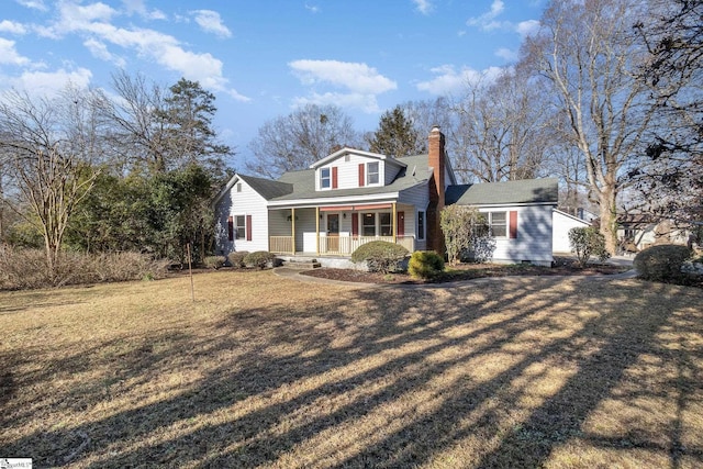 view of front facade featuring a porch and a front yard