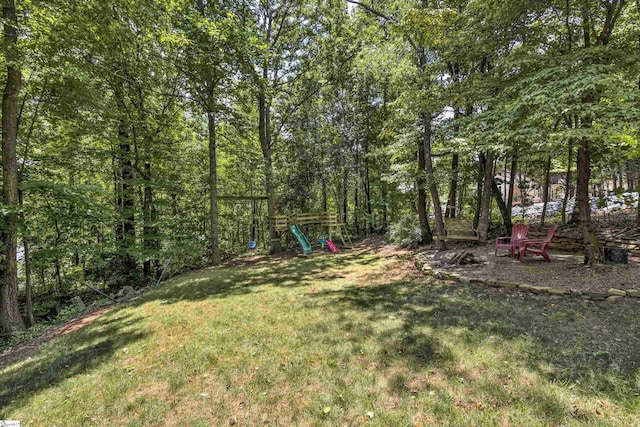 view of yard with a playground