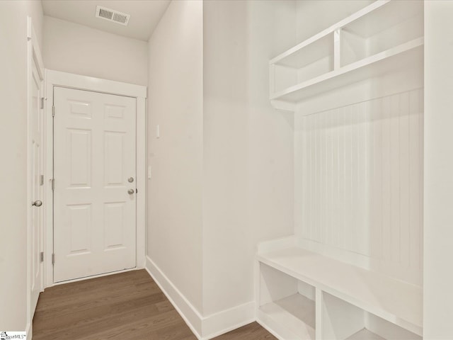 mudroom featuring dark wood-type flooring