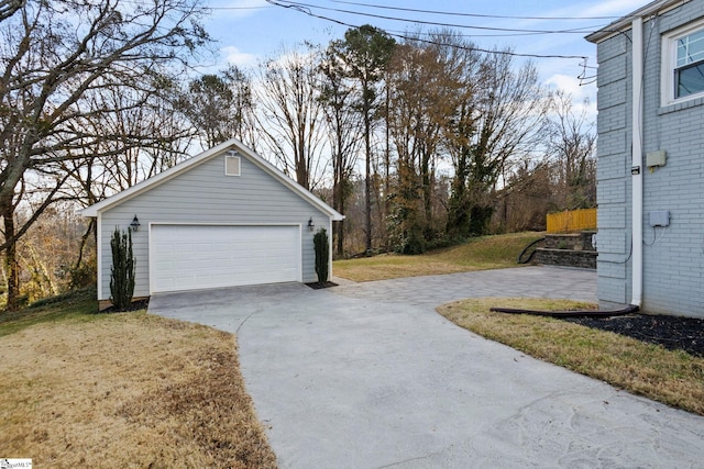 garage with a lawn