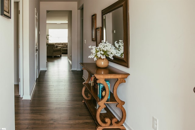 hall with dark hardwood / wood-style flooring