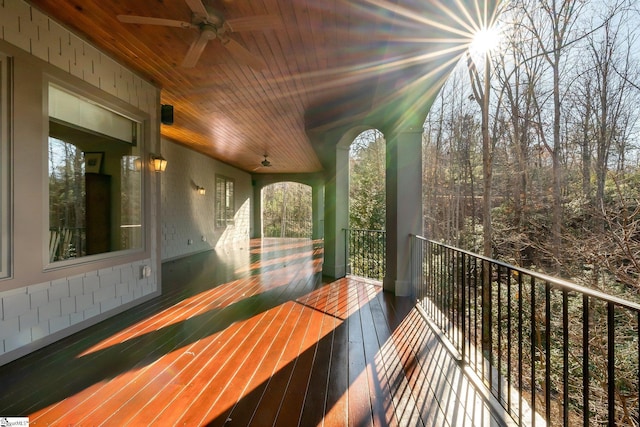 wooden terrace with ceiling fan