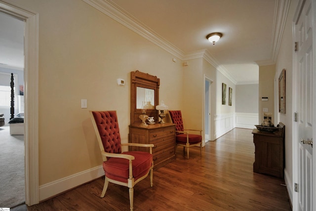 interior space featuring dark wood-type flooring and crown molding