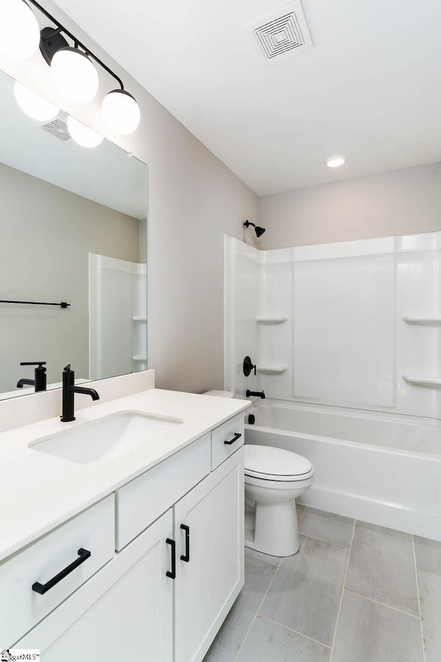 full bathroom with vanity, toilet, and bathing tub / shower combination