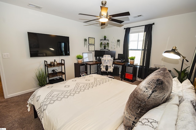 bedroom featuring carpet and ceiling fan