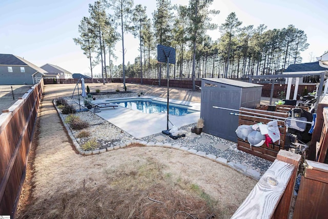 view of pool featuring a storage unit