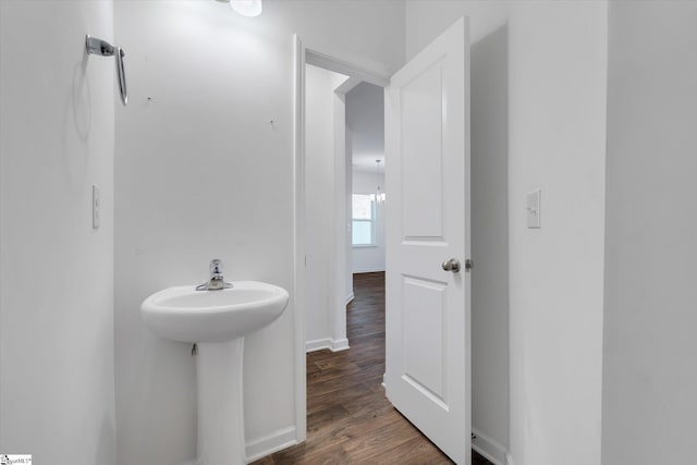 bathroom with wood-type flooring and sink