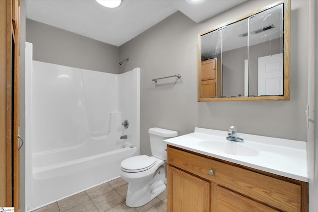 full bathroom with tile patterned flooring, vanity, shower / bath combination, and toilet