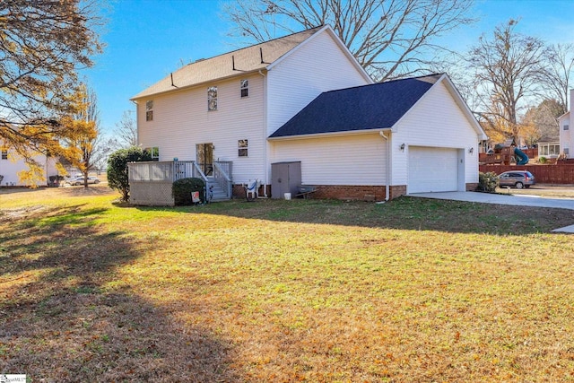 view of property exterior with a lawn and a garage