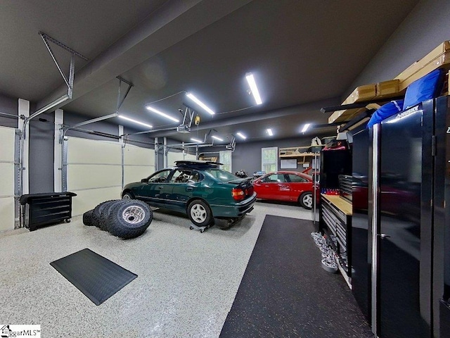 garage with a garage door opener