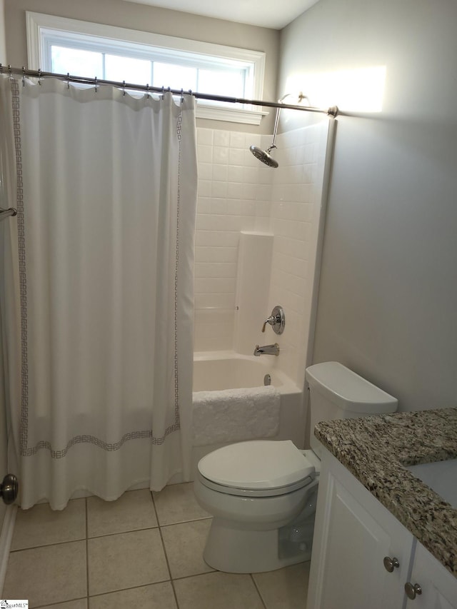 full bathroom with tile patterned flooring, plenty of natural light, shower / bath combination with curtain, and vanity