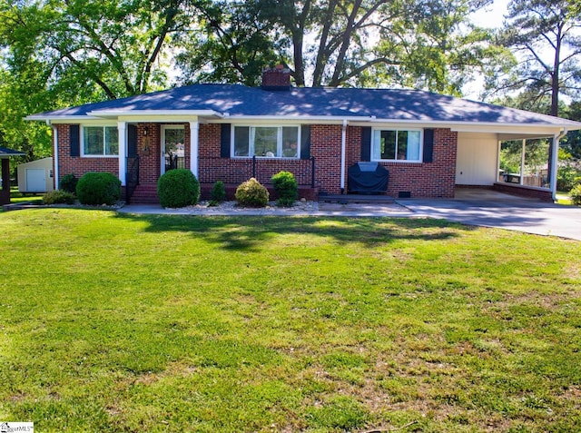 201 Forest Ln, Belton, SC 29627 - ranch-style home with a front yard and a carport