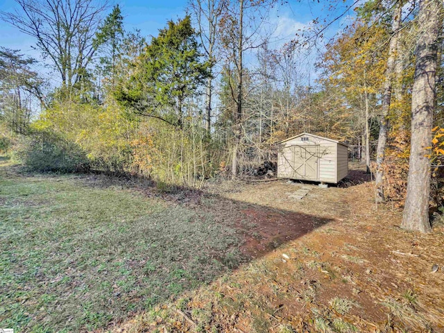 view of yard featuring a storage unit