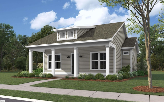 view of front of house with a porch and a front lawn