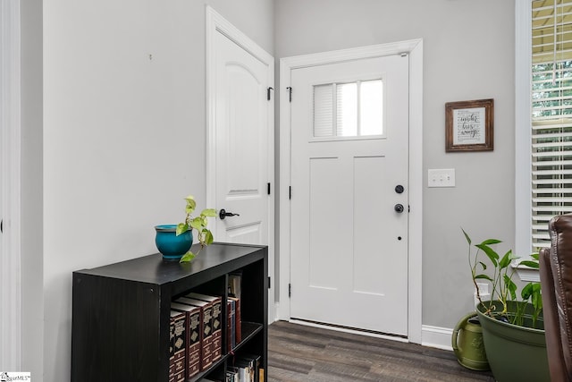 foyer with dark hardwood / wood-style flooring