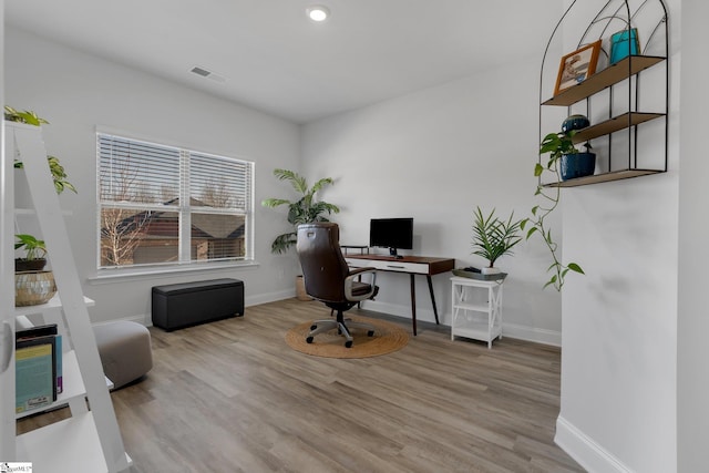 office area featuring light hardwood / wood-style floors