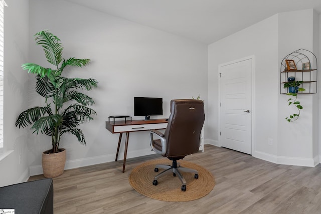 office space with light hardwood / wood-style floors