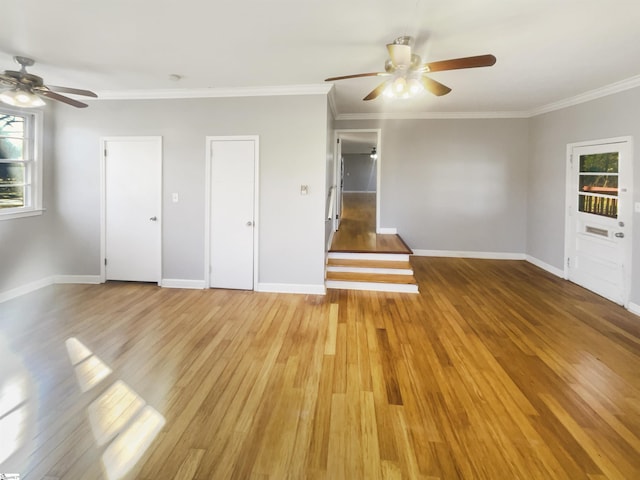 unfurnished bedroom with crown molding and light hardwood / wood-style flooring