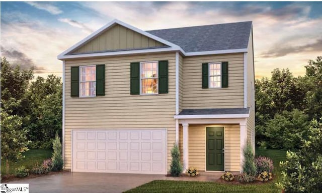 view of front of house with a garage