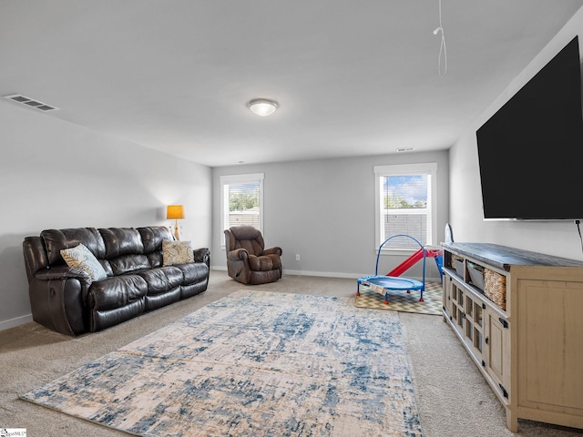 living room with light carpet