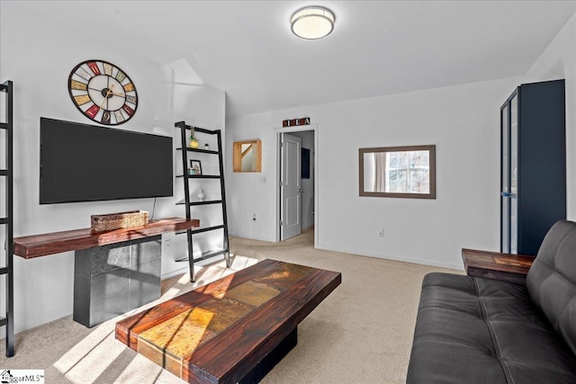 living room featuring light colored carpet