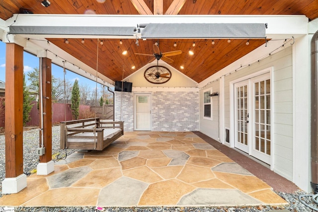 view of patio with ceiling fan and french doors