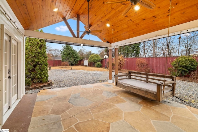 view of patio featuring ceiling fan