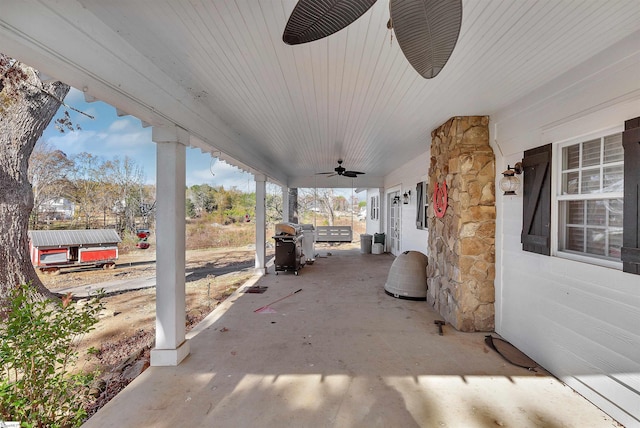 view of patio / terrace featuring ceiling fan and a grill