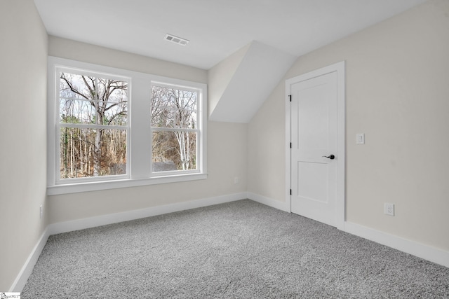 additional living space featuring carpet flooring and lofted ceiling