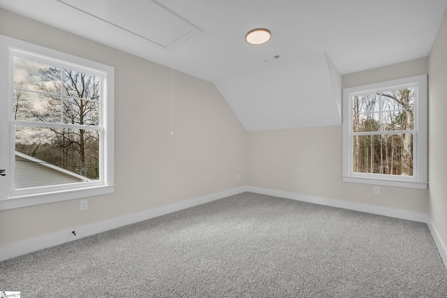 additional living space featuring carpet flooring and lofted ceiling