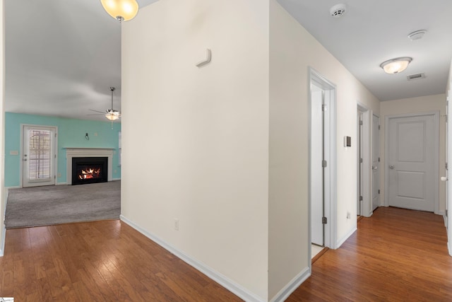 hall with hardwood / wood-style flooring