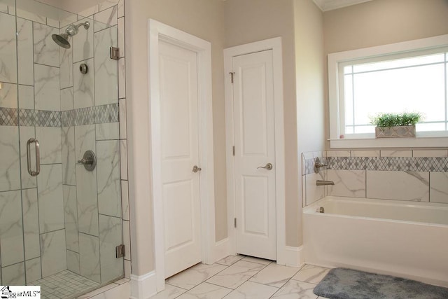 bathroom with plus walk in shower