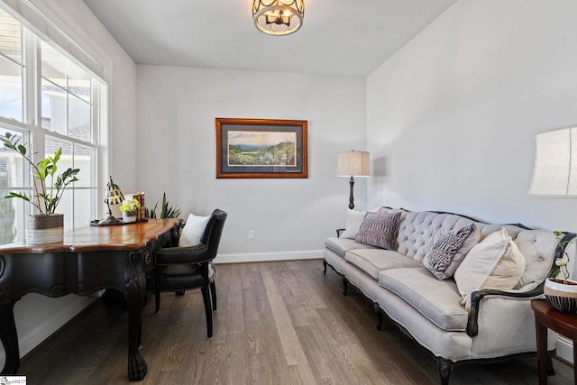 office featuring a notable chandelier and wood-type flooring