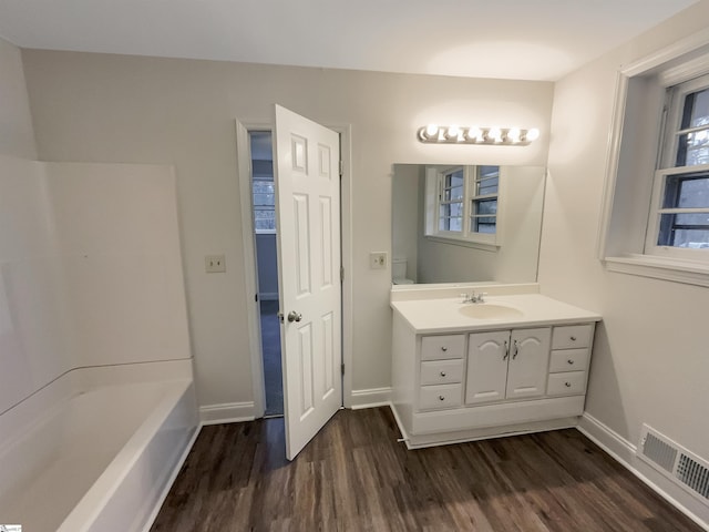 bathroom featuring hardwood / wood-style flooring and vanity