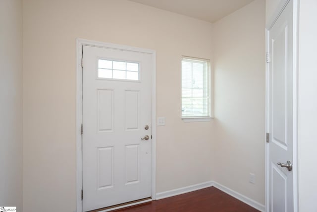 entrance foyer with a healthy amount of sunlight and dark wood-type flooring