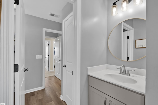 bathroom featuring wood-type flooring and vanity