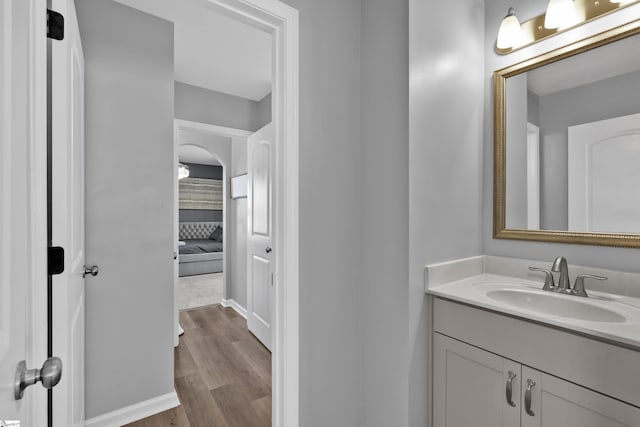 bathroom with vanity and wood-type flooring