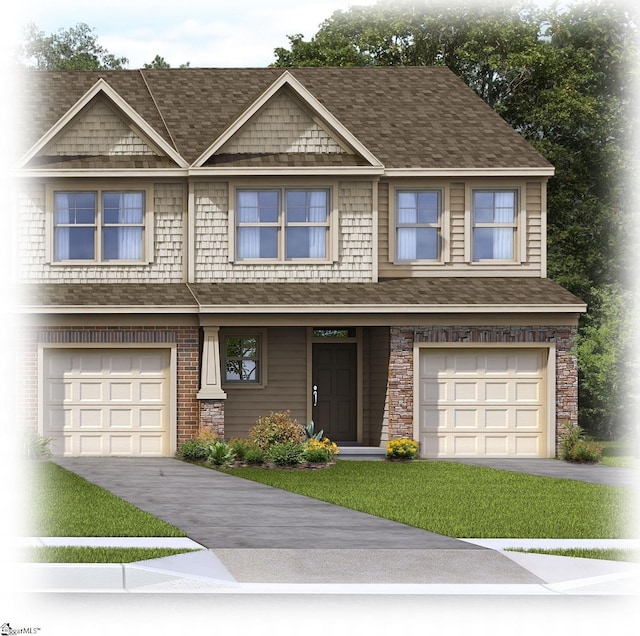 508 Pennystone Ln, Simpsonville, SC 29681 - view of front of home with driveway, a garage, roof with shingles, and a front lawn