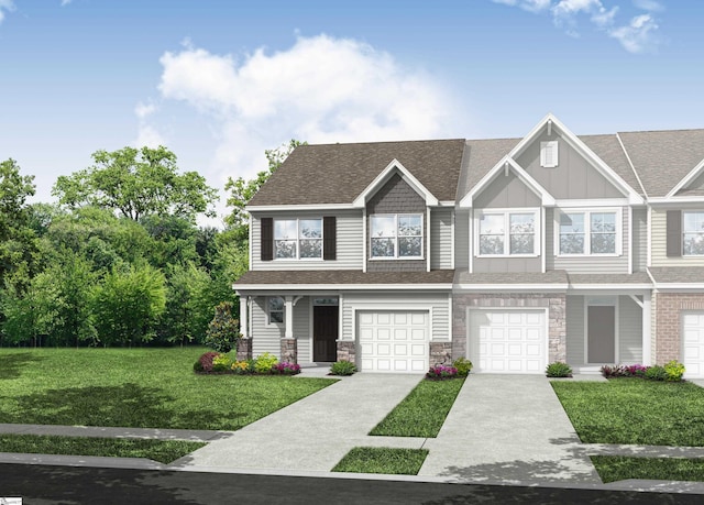 view of front facade featuring a garage and a front yard